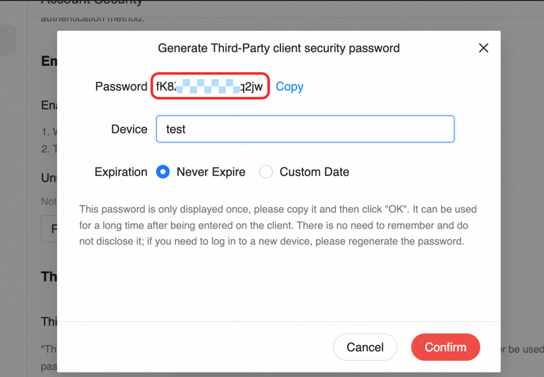 Create third-party client password