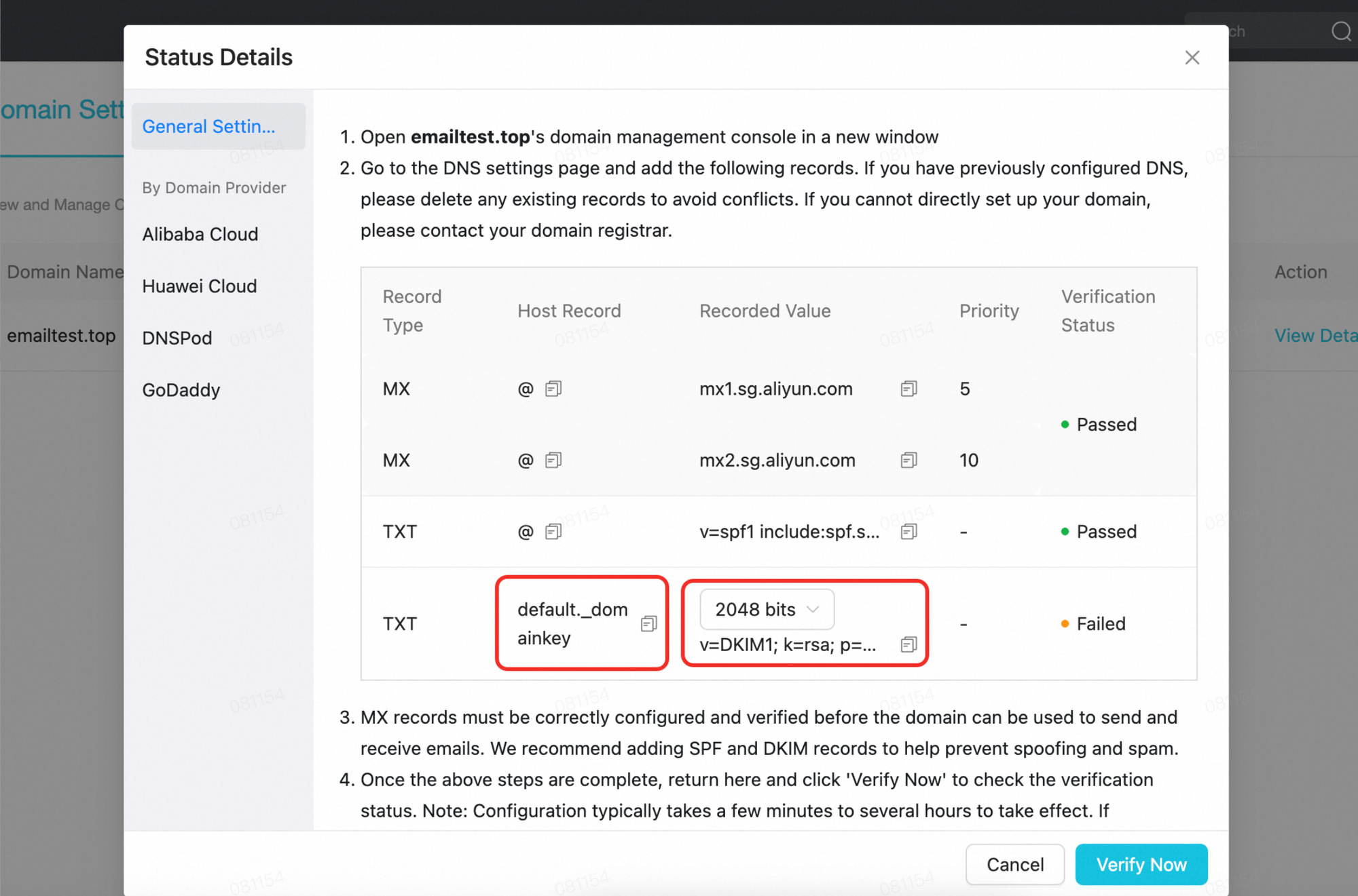 Copy DKIM TXT record