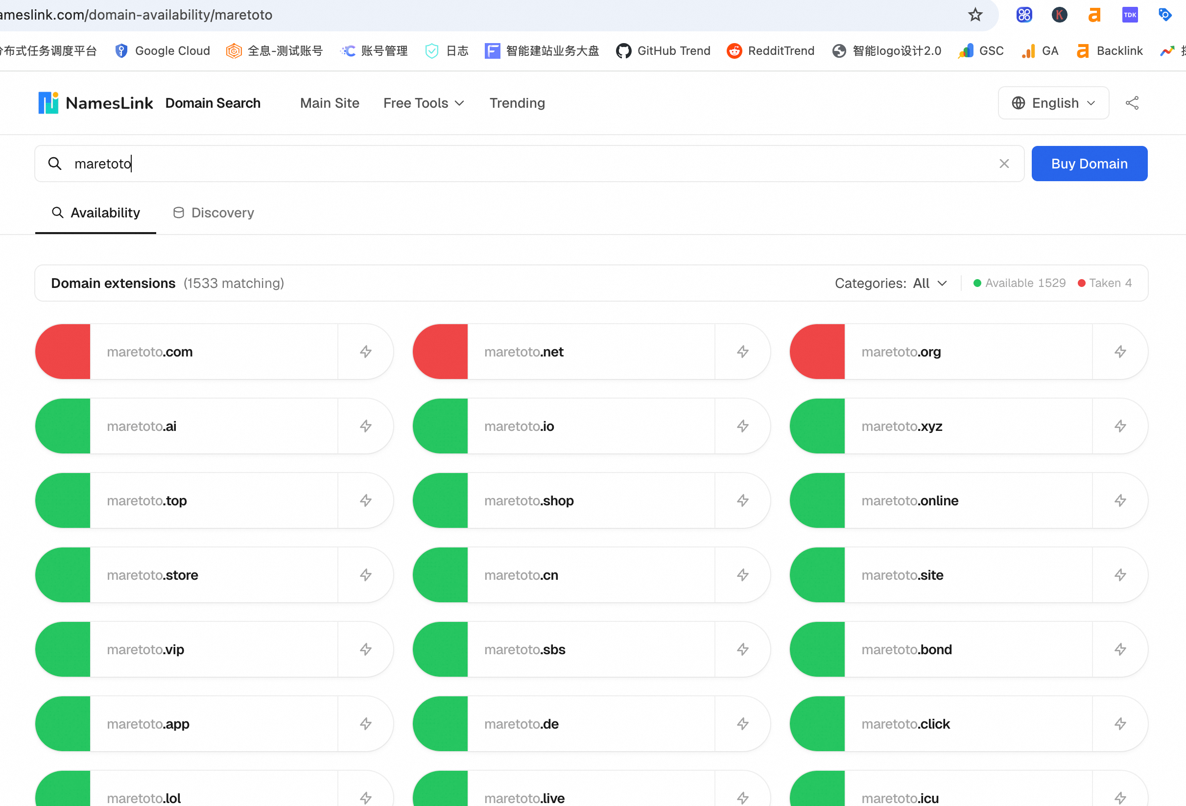 Domain Availability Check — View registration status across all TLDs at once